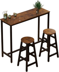 Chulovs 3-Piece Dining Table Ensemble, Bar Table & Chair Set, Kitchen Counter-Height Table with Two Stools, Steel-Framed, Industrial-Themed Bar Table for Kitchen, Living Spaces, & Gathering Areas