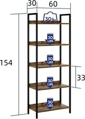 Chulovs Bookshelf, 5 Tier Bookshelves, Home Office Bookcase Shelf Storage Organizer, Free Standing Storage Shelving Unit for Bedroom, Metal Frame Display Rack for Living Room (Rustic Brown)