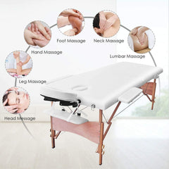 Chulovs Massage Table Bed Beauty 2-Section Portable Deluxe Lightweight Professional Foldable Couch 60 cm-Wide 13KG with Dual-Layer Wooden Legs for Therapeutic Tattoo Salon SPA Facial Treatment (White)