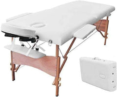 Chulovs Massage Table Bed Beauty 2-Section Portable Deluxe Lightweight Professional Foldable Couch 60 cm-Wide 13KG with Dual-Layer Wooden Legs for Therapeutic Tattoo Salon SPA Facial Treatment (White)