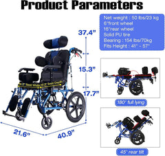 Fully Lying Wheelchair Forke Hemiplegia Disabled Cerebral Palsy Folding Aluminum Alloy Wheelchair with and Dining Table for Child Adults Elderly/Blue/14.2" Seat