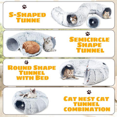 Cat Tunnel Bed,Plush Circle Tunnel with Hanging Balls and Peepholes,Cat Bed Tunnel with Washable Cushion,Multifunctional Toys for Kitten,Cat,Puppy,Rabbit,Ferret