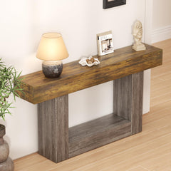 120cm Console Table, Rustic 2-Tier Entryway Table with U-Form Base, Slim Long Wooden Sofa Table for Behind Couch, Living Room, Hallway & Foyer