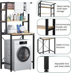 Mylindde Over Washing Machine Storage Rack, 3-Tiers Drum Washer Dryer Stand Shelves, Bathroom Balcony Organizer Rack, Laundry Shelf for Space Saving, Heavy Duty Bathroom Shelf for Home Decor (Black)