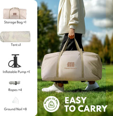 Inflatable Tents for Camping, Blow Up Tent with Hand Pump, 3-4 Person Air Glamping Tent with Canopy, Easy Setup 4 Season Waterproof Windproof Outdoor Glamping House（Brown）