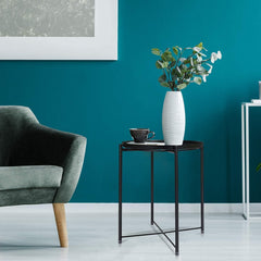 SKY-TOUCH Round Metal Tray Table Black, Detachable Tray Top, Coffee Table, Waterproof, Removable Tray Table, Living Room, Bedroom, Balcony, Office, 42×42×53cm