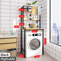 Mylindde Over Washing Machine Storage Rack, 3-Tiers Drum Washer Dryer Stand Shelves, Bathroom Balcony Organizer Rack, Laundry Shelf for Space Saving, Heavy Duty Bathroom Shelf for Home Decor (Black)