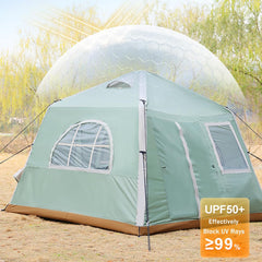Laaioo Glamping Inflatable Tent - Camping Tents for Family - Hiking and Backpacking - Suitable for 4-5 Person Camping - Quick with 3 Minute Setup - 7.8FT x 7.8FT x 5.6FT