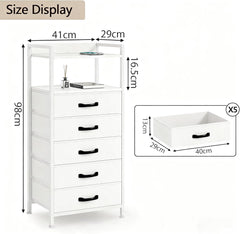 Chulovs Nightstand with 5 Storage Drawers, Tall Dresser for Bedroom, Side Table Nightstand for Closet, Fabric Bins, Metal Frame, and Wood Shelf