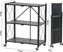 Chulovs Portable Storage Shelves with Rolling Design, Heavy-Duty Metallic Structure for Maximum Capacity, Ideal for Garage, Kitchen, and Basement Use (black, 3-Tier)