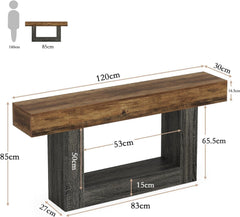 120cm Console Table, Rustic 2-Tier Entryway Table with U-Form Base, Slim Long Wooden Sofa Table for Behind Couch, Living Room, Hallway & Foyer