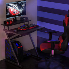 Computer Mobile Workstation Desk Table with Monitor Shelf Study Writing Desk for Small Spaces Black