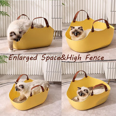 2 in 1 Portable Cat Litter Box, Large Cat Travel Carrier with Litter Box,Cat Toilet for Medium Cats & Kitties to Road Trip, Camping, Hiking, or Hotel (Yellow)