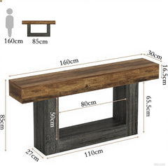 160cm Farmhouse Console Table: Two-Tier Entryway Piece with a U-Shaped Base, Narrow Wooden Sofa Table for Behind Couches, Plus Living Rooms, Hallways & Foyers (charcoal-160)