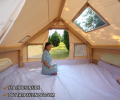 Baralir Inflatable Camping Tent with Skylight, Hot Tent with Stove Jack, 4-5 Person Blow Up House Tent, Easy Setup Waterproof Outdoor Oxford 4 Season Tents