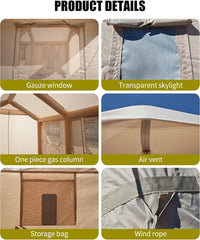 UAE STOCK Inflatable Tents for Camping, 4/6/8/10/12 Person Blow Up Tent with TPU Skylight, Mesh Windows,Stove Jack & Pump, Easy Setup 4 Season Glamping Tent, Waterproof & Windproof