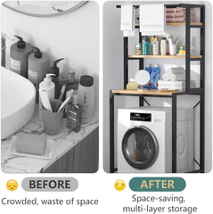 Mylindde Over Washing Machine Storage Rack, 3-Tiers Drum Washer Dryer Stand Shelves, Bathroom Balcony Organizer Rack, Laundry Shelf for Space Saving, Heavy Duty Bathroom Shelf for Home Decor (Black)