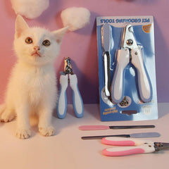 Cat Nail Clipper Set with Nail File - Professional Stainless Steel Pet Nail Clippers for Cats, Dogs, Kittens, Puppies - Safety Lock & Guard for Safe Trimming
