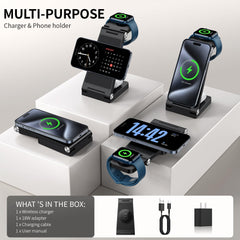 2025 Magnetic Wireless Mag-Safe Charging Station, 3 in 1 Fast Max Charging for iPhone 16 15 14 13 12 Pro Max Plus, Charger Stand for Apple Watch Series & Air pods 4 3 2 Pro, Gifts for Men