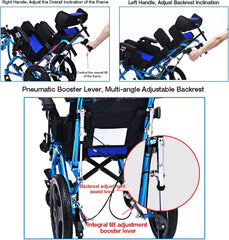 Fully Lying Wheelchair Forke Hemiplegia Disabled Cerebral Palsy Folding Aluminum Alloy Wheelchair with and Dining Table for Child Adults Elderly/Blue/14.2" Seat