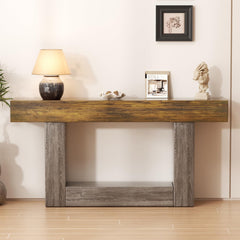 160cm Farmhouse Console Table: Two-Tier Entryway Piece with a U-Shaped Base, Narrow Wooden Sofa Table for Behind Couches, Plus Living Rooms, Hallways & Foyers (charcoal-160)