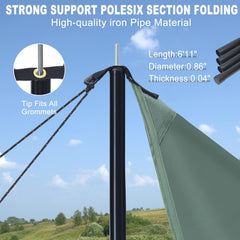 Camping Tarp, 14 X 12FT Tarp with 2 Poles, Waterproof & Lightweight Tent Tarp Car Awning, UV UPF50+ Rain Fly Sun Shelter Can Used with Hammock in Outdoor, Garden and Backpacking