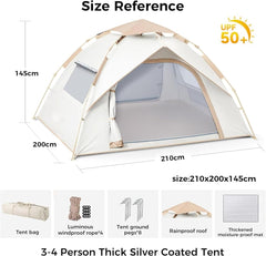 Automatic Pop Up Camping Tent, 2/4/6/8 Person Waterproof Portable Dome Tent with Carry Bag for Camping, Hiking, Beach & Outdoor Travel
