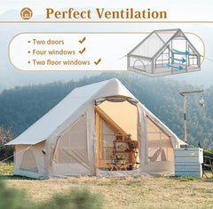 Inflatable Camping Tent for Family 3-8 Person, Waterproof Windproof Instant Setup (5 Min) - Heavy-Duty 300D Oxford Fabric with PU5000mm, TPU Air Columns for Desert/Beach Camping