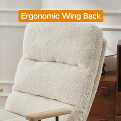 Modern White Rocking Chair – Plush Upholstery, Ergonomic High Backrest, Sturdy Metal Frame with Wooden Rocker Base – Cozy Lounge Chair for Living Room, Bedroom & Nursery