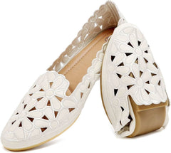 Floral Ballet Flats Black Beige Slip On Flowers PU Leather Round Toe Shoes AL029