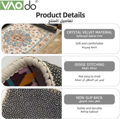 VAODO Bohemian Area Rug, 140 * 200cm Vintage Washable Rug, Non-Slip Non-Shedding Floor Carpet, for Living Room Bedroom Dining Room Indoor Home Decor