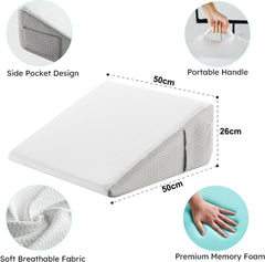 Mylindde Wedge Pillow for Sleeping, 26cm Elevated Support Bed Wedge Pillow, Breathable Triangle Pillow Wedge, Wedge Pillow, Cooling Memory Foam Top, Removable Washable Cover (1Pcs)