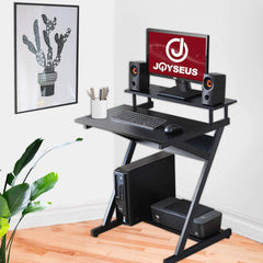 JOYSEUS Computer Mobile Workstation Desk Table with Monitor Shelf Study Writing Desk for Small Spaces Black