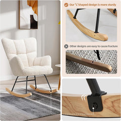 Modern Off White Rocking Chair – Soft Boucle Fabric, Ergonomic Backrest, Sturdy Metal Frame & Wooden Rocker Base – Cozy Lounge Chair for Living Room, Bedroom & Nursery