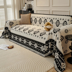 Mylindde Chenille Sofa Covers, Washable Geometric Jacquard Bohemian Couch Cover, Couch Furniture Protector, Non Slip Sectional Sofa Slipcover (Black#2, 180 * 260cm)