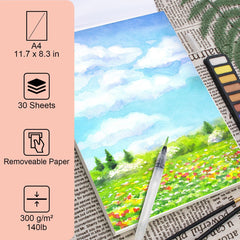 Stationery Island Watercolour Paper A4 300 g, 30 Sheets Watercolour Pad A4, Watercolour Paper for Watercolours, Watercolour Sketchbook, Watercolour Paper for Students, Beginners, Sketchbook