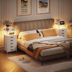 Chulovs Nightstand with 5 Storage Drawers, Tall Dresser for Bedroom, Side Table Nightstand for Closet, Fabric Bins, Metal Frame, and Wood Shelf