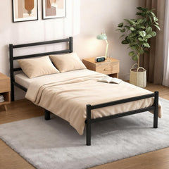 Metal Twin Bed Frame - 185 * 95cm High with Storage Space, No Box Spring Needed with Sturdy Steel Slat Support, Heavy Duty Sturdy Mattress Foundation, Easy Assembly, Black for Bedroom, gaming