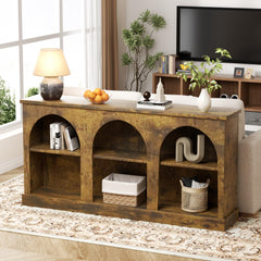 Chulovs Rustic Farmhouse Console Table – 160cm-Long Entryway Table with 3-Tier Storage, Wooden Rectangular Sofa Table for Behind-Couch Use, Ideal for Entryway, Hallway & Living Room