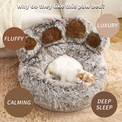Calming Dog and Cat Bed,Indoor High Cushion Dog Bed, Round Fluffy Pet Bed, Cozy Plush Cuddly Dog Bed, Cute Cartoon Soft Bed, Size for Puppies and Cats(Grey, M(56 * 56 * 15cm))