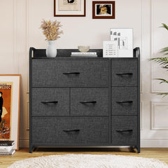 Dresser with 7 Drawers - Fabric Storage Tower, Organizer Unit for Bedroom, Living Room, Hallway, Entryway, Closets - Sturdy Steel Frame, Wooden Top & Easy Pull Fabric Bins (black)