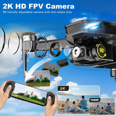 GPS Drone with Camera for Adults, 2K HD FPV Drones with Auto Return, Follow Me, Circle Fly, Waypoint Fly, Stable Hover, Brushless Motor, Foldable 5G Transmission Remote Control Quadcopter