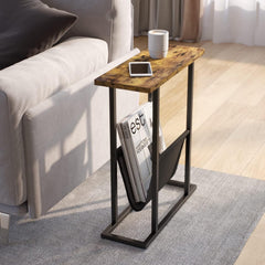 Slim Narrow Side Table with Storage for Tight Spaces – Multi-Purpose Accent Table: Perfect as Magazine Holder, Snack Table, Bedside Nightstand for Living Room and Bedroom