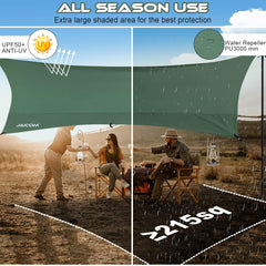 Camping Tarp, 14 X 12FT Tarp with 2 Poles, Waterproof & Lightweight Tent Tarp Car Awning, UV UPF50+ Rain Fly Sun Shelter Can Used with Hammock in Outdoor, Garden and Backpacking