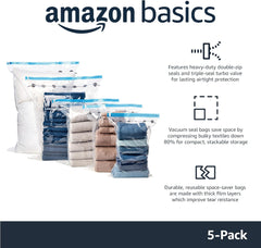Vacuum Compression Storage Bags with Hand Pump - Large, 5-Pack
