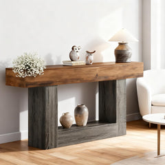 120cm Console Table, Rustic 2-Tier Entryway Table with U-Form Base, Slim Long Wooden Sofa Table for Behind Couch, Living Room, Hallway & Foyer