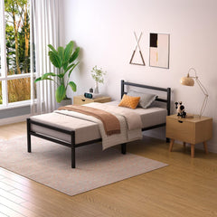 Metal Twin Bed Frame - 185 * 95cm High with Storage Space, No Box Spring Needed with Sturdy Steel Slat Support, Heavy Duty Sturdy Mattress Foundation, Easy Assembly, Black for Bedroom, gaming