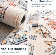 Dorany Area Rugs Washable Non-Slip, Floral Vintage Distress Print Pattern Medallion Carpet for Living Room Bedroom Dining Room, Beige Navy Blue Orange Colorful (180 * 280CM)