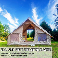 Baralir Inflatable Camping Tent with Skylight, Hot Tent with Stove Jack, 4-5 Person Blow Up House Tent, Easy Setup Waterproof Outdoor Oxford 4 Season Tents