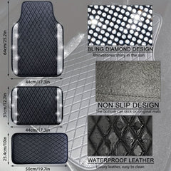 5-Piece Bling PU Leather Car Floor Mats Set Black AH025